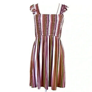 Nordstrom Striped Peasant Boho Ruffle SleeveFit Flare Mini Sun Dress Size M